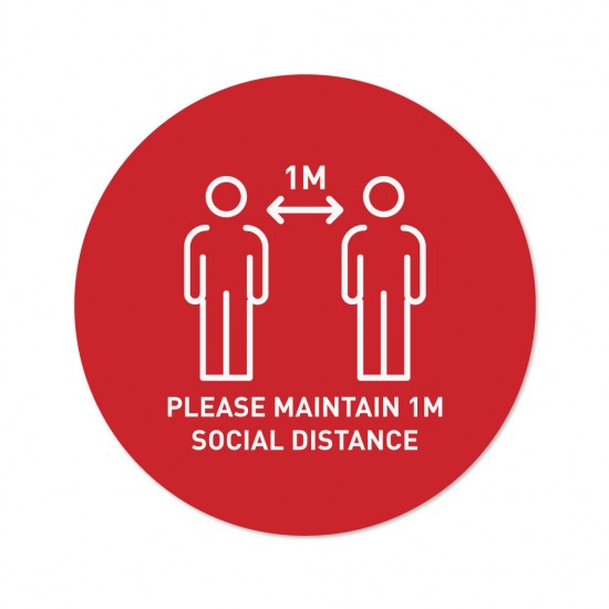 Covid-19 Floor Sticker Please Maintain 1m Social Distance 26cm Round Red 3pcs